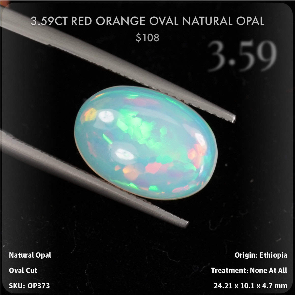 3.59CT Red Orange Oval Natural Opal