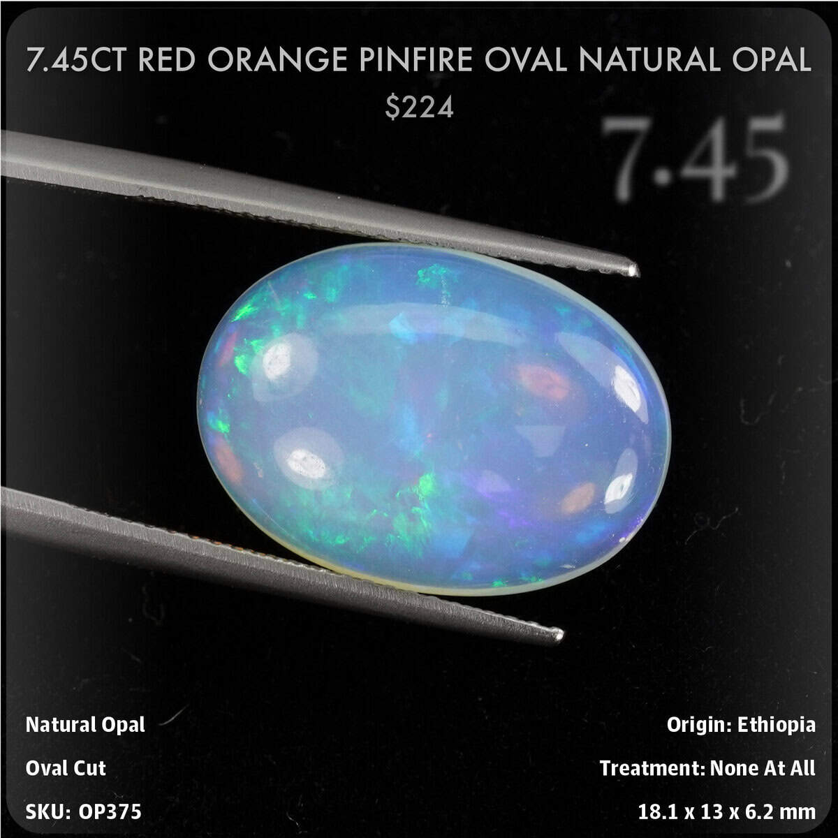 7.45CT Red Orange Pinfire Oval Natural Opal
