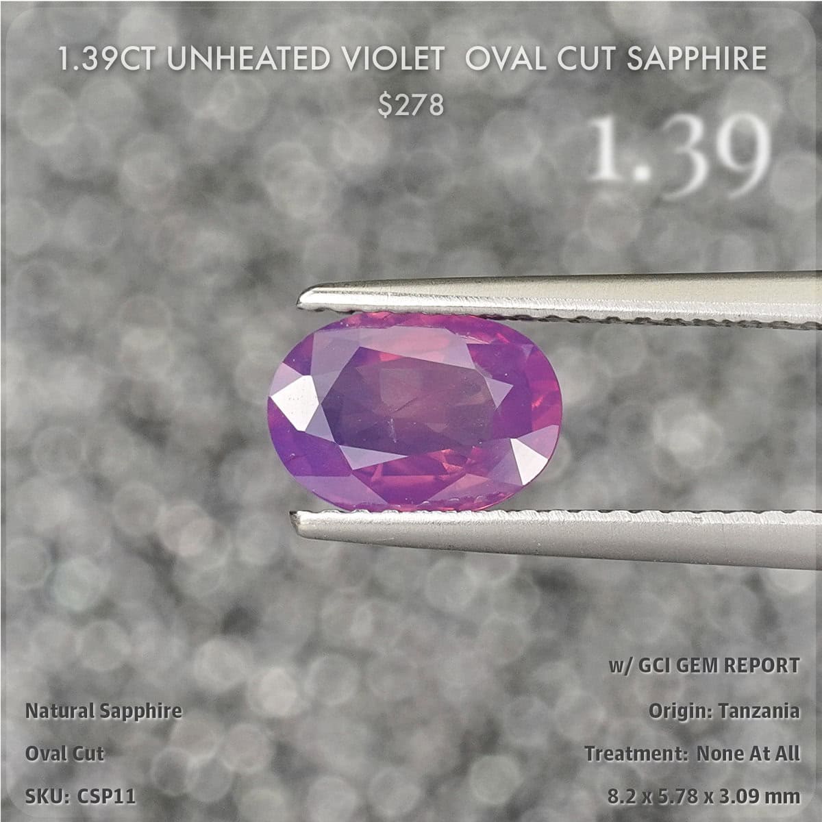 1.39CT Unheated Violet  Oval Cut Sapphire