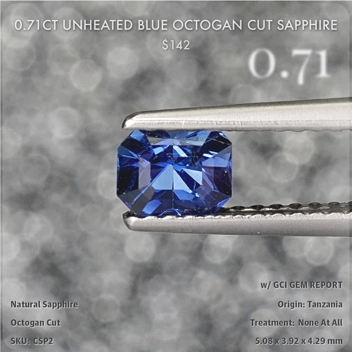 0.71CT Unheated Blue Octogan Cut Sapphire