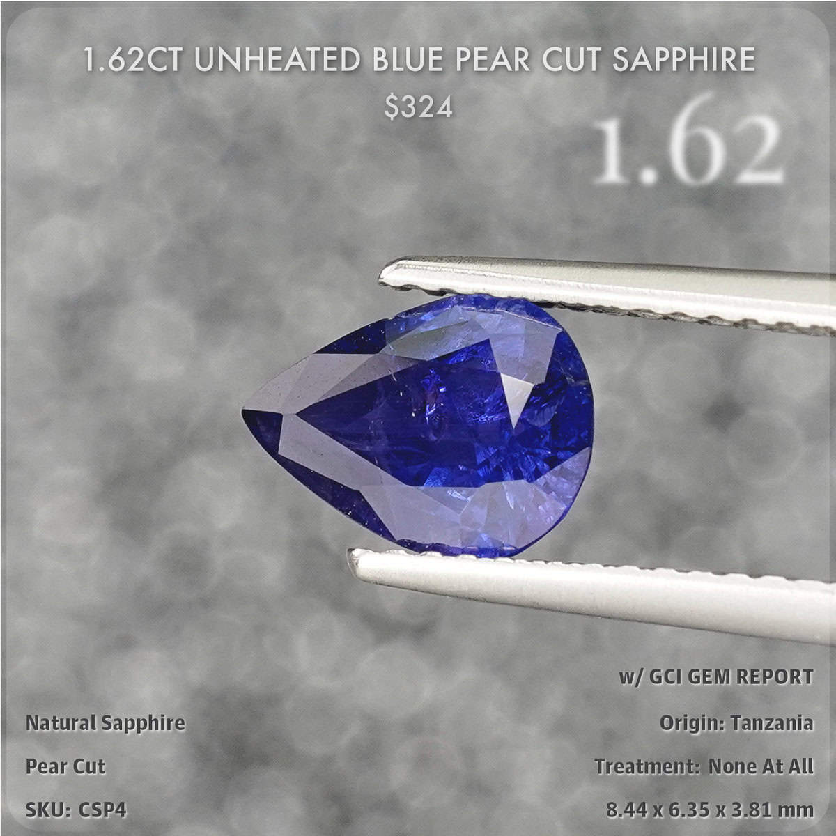 1.62CT Unheated Blue Pear Cut Sapphire