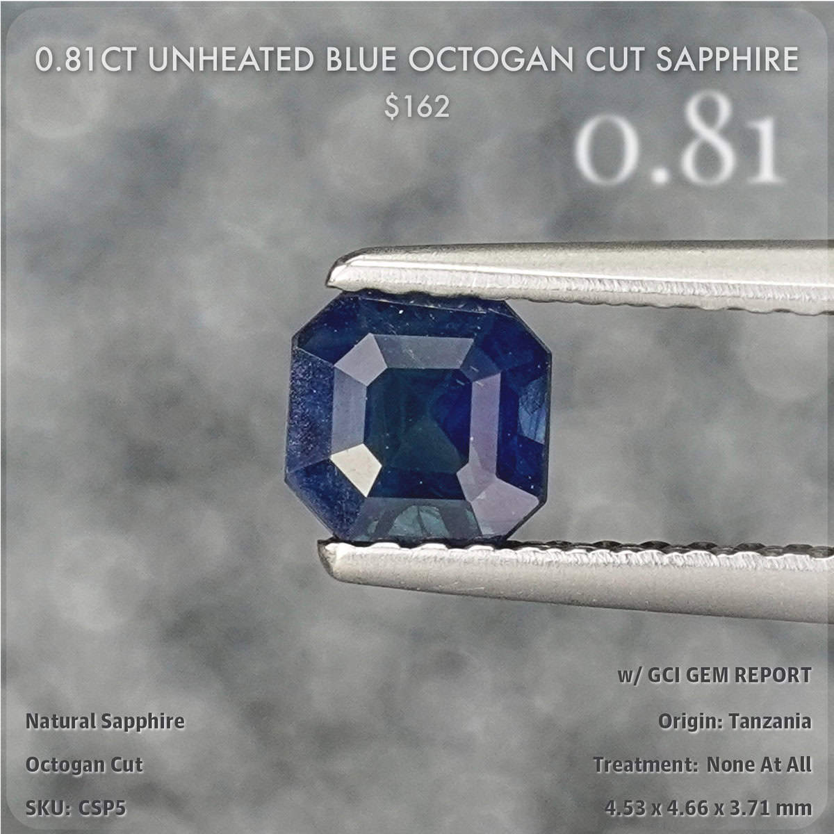 0.81CT Unheated Blue Octogan Cut Sapphire