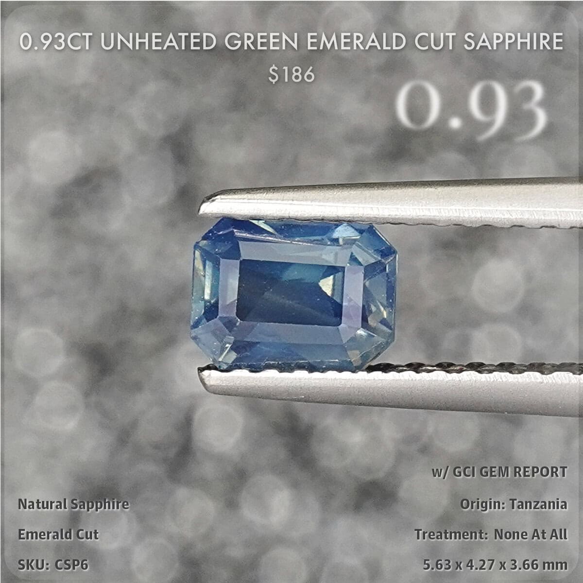 0.93CT Unheated Green Emerald Cut Sapphire