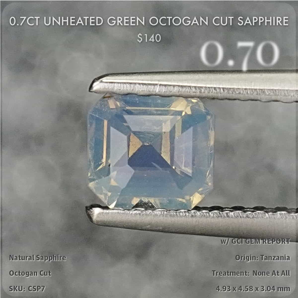 0.7CT Unheated Green Octogan Cut Sapphire