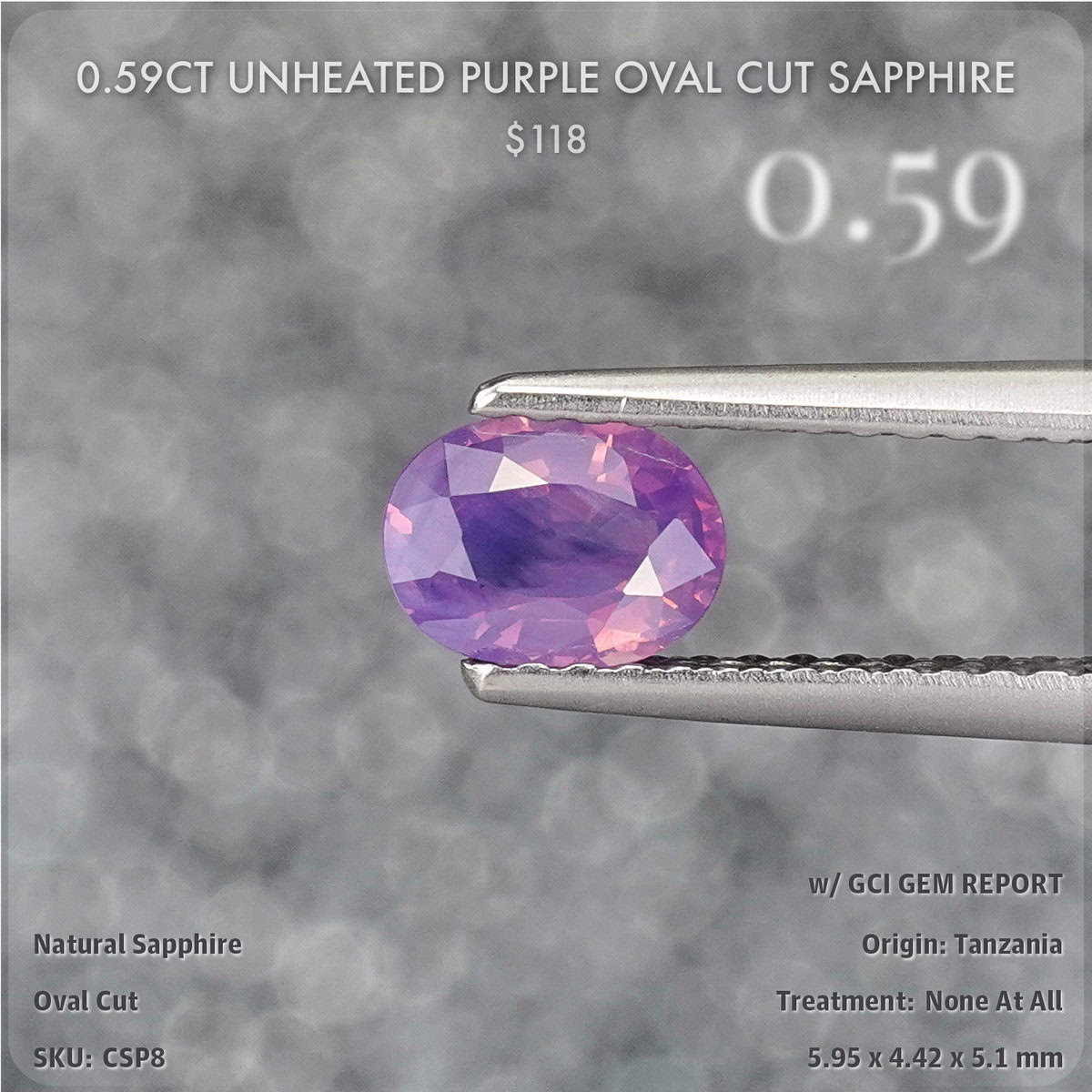 0.59CT Unheated Purple Oval Cut Sapphire
