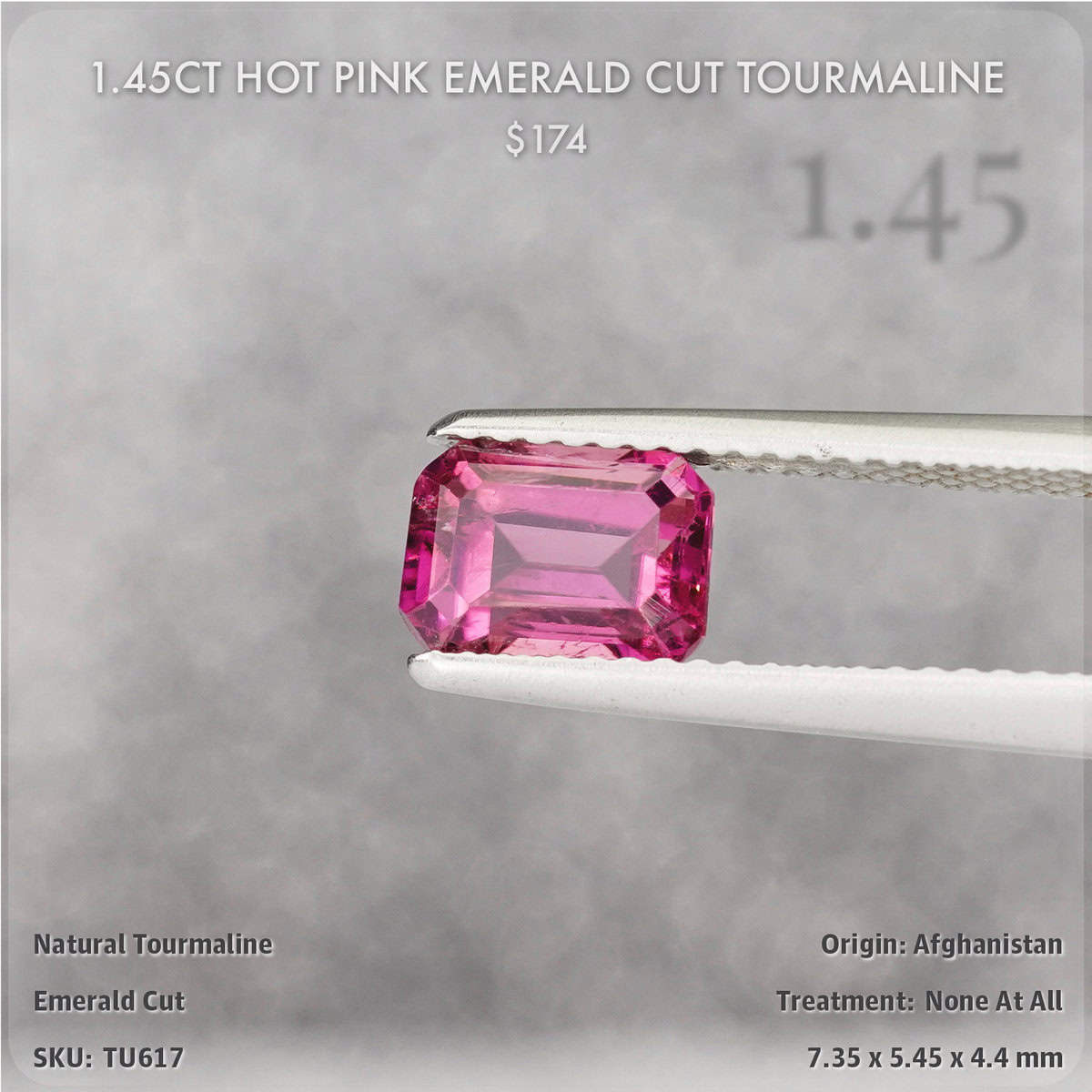 1.45CT Hot Pink Emerald Cut Tourmaline