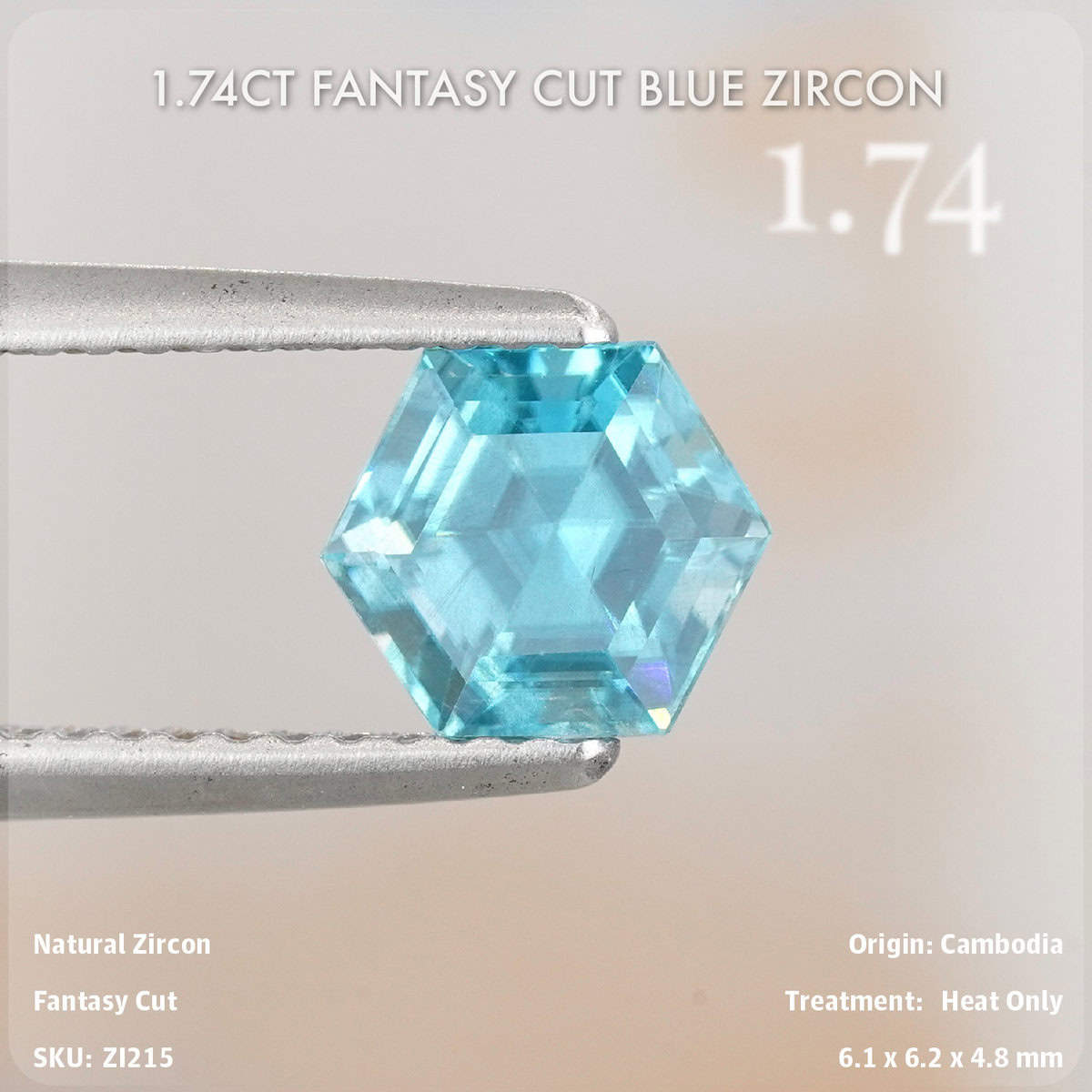 1.74CT Fantasy Cut Blue Zircon