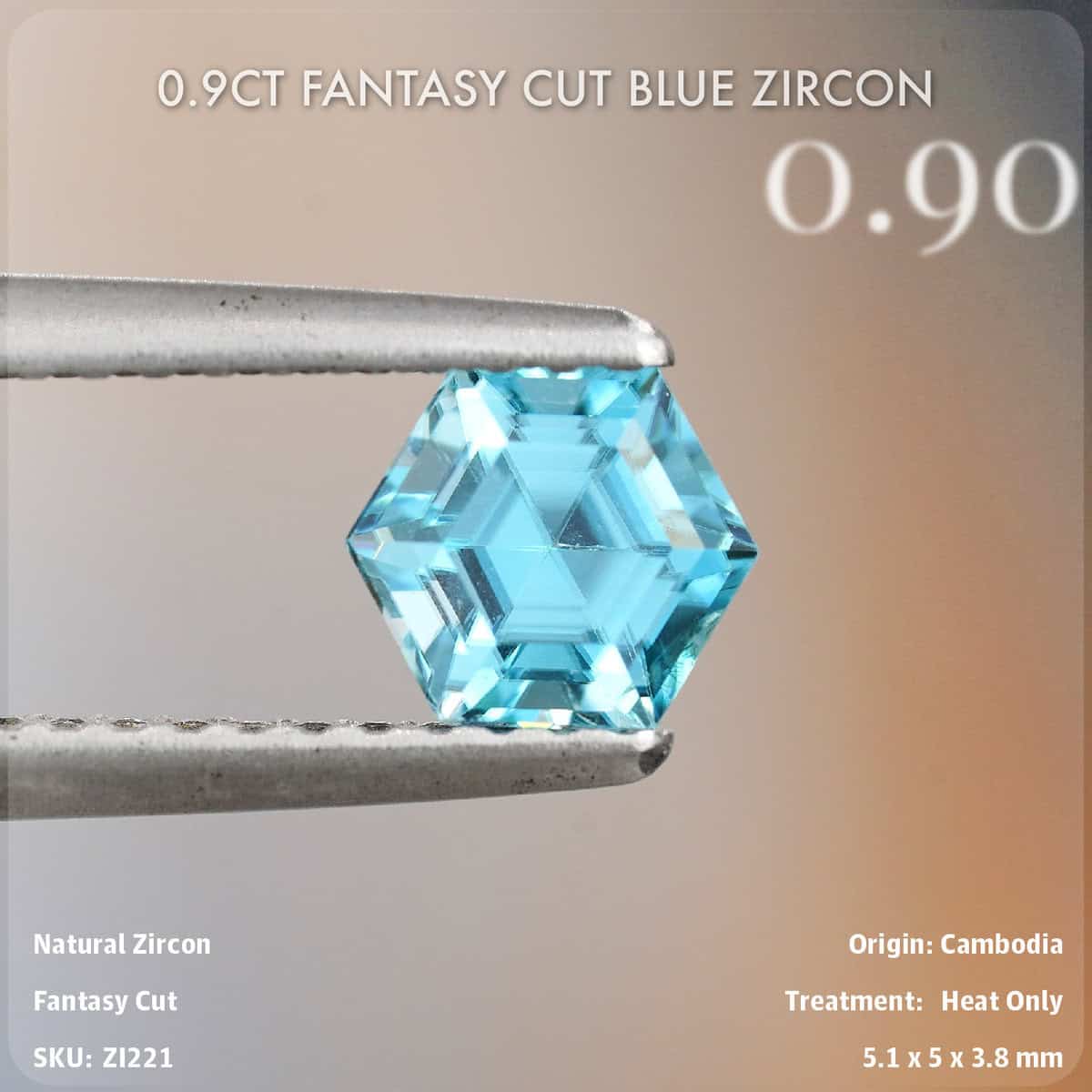 0.9CT Fantasy Cut Blue Zircon