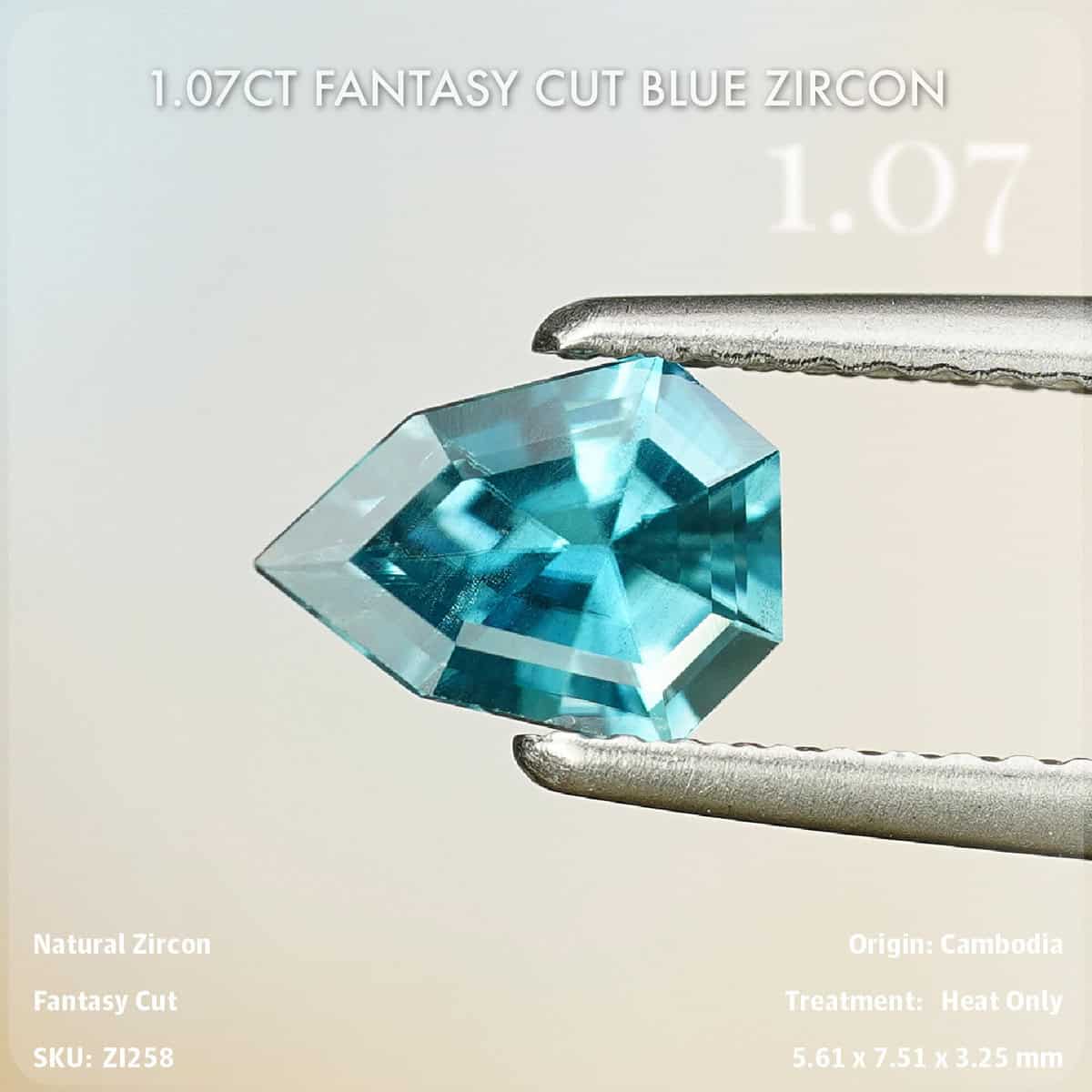 1.07CT Fantasy Cut Blue Zircon