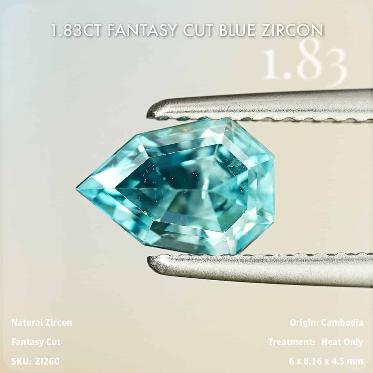 1.83CT Fantasy Cut Blue Zircon