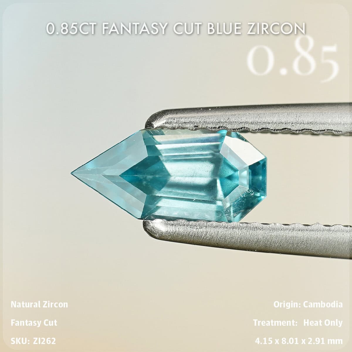 0.85CT Fantasy Cut Blue Zircon