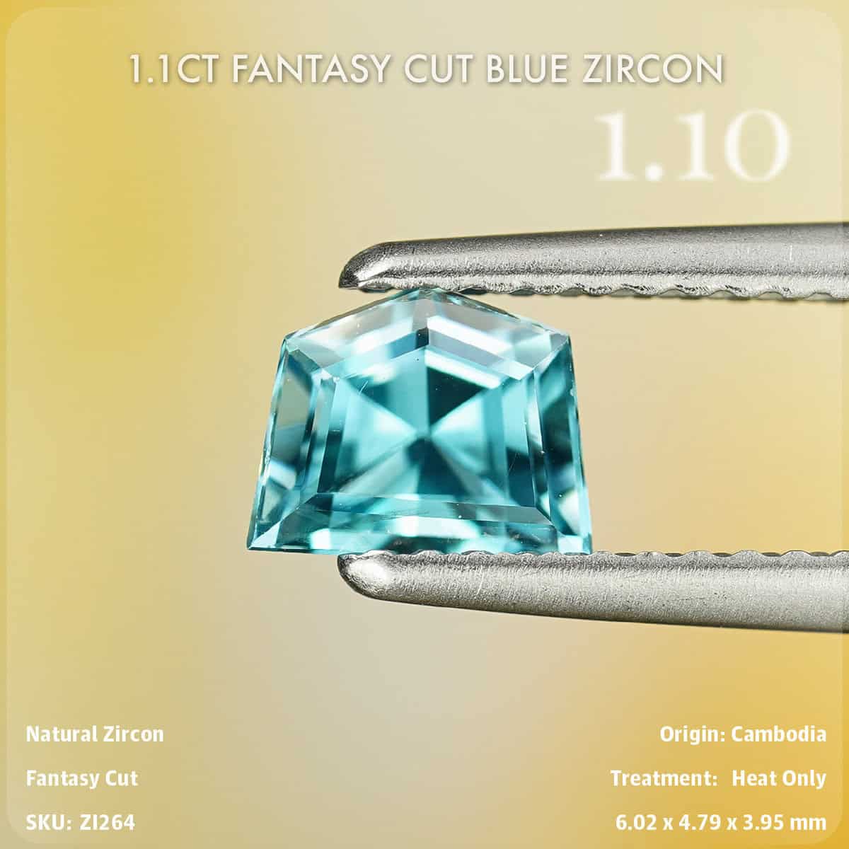 1.1CT Fantasy Cut Blue Zircon