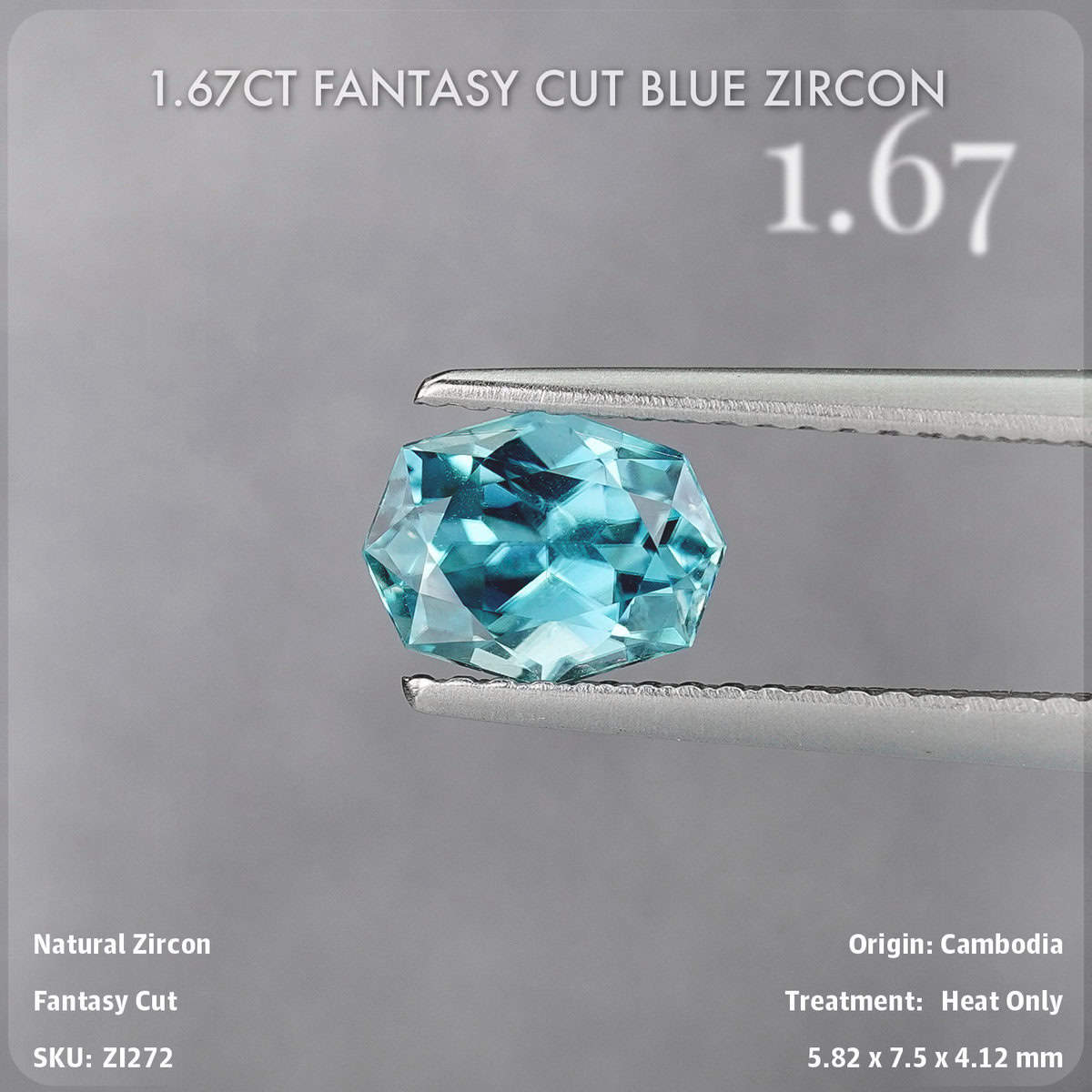 1.67CT Fantasy Cut Blue Zircon