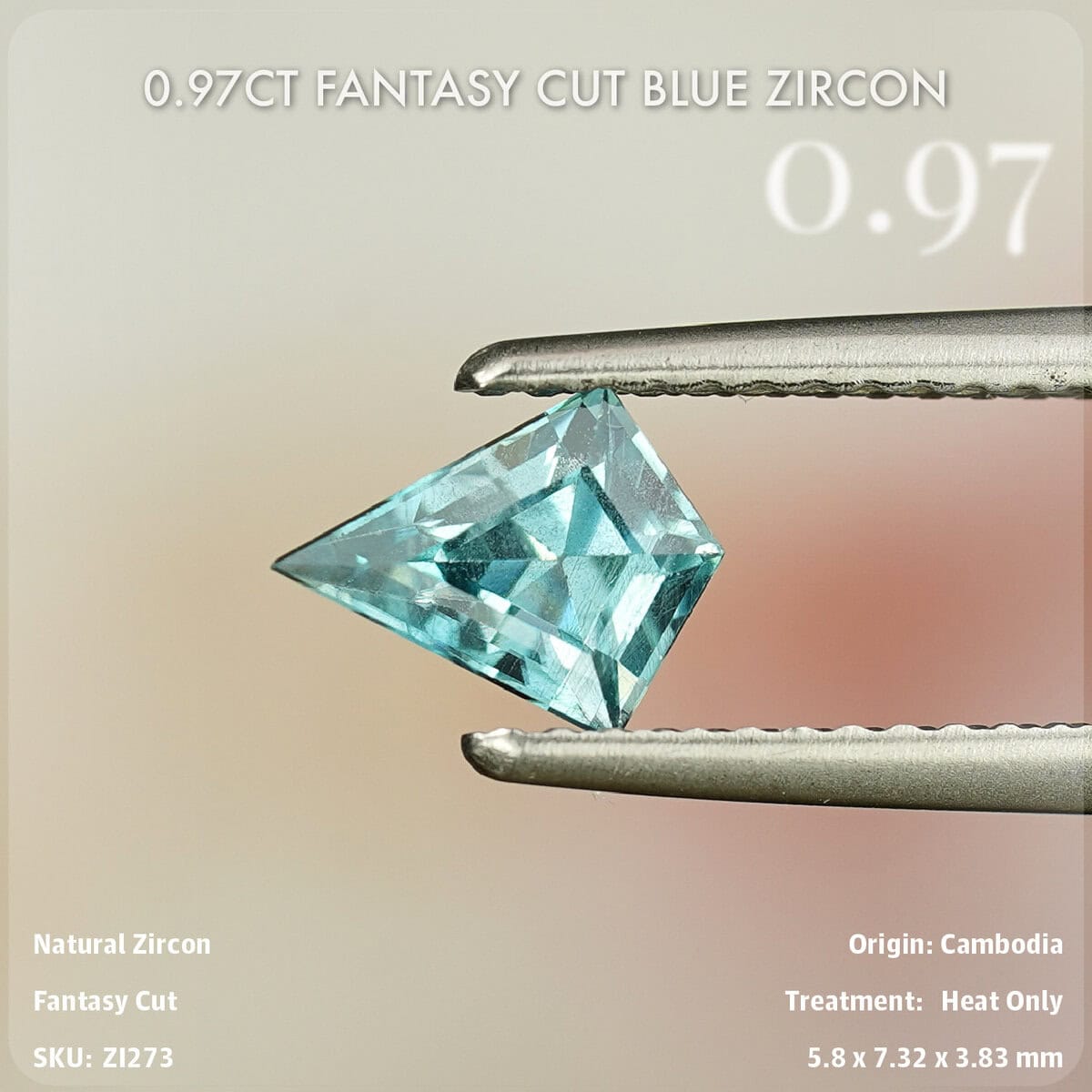 0.97CT Fantasy Cut Blue Zircon