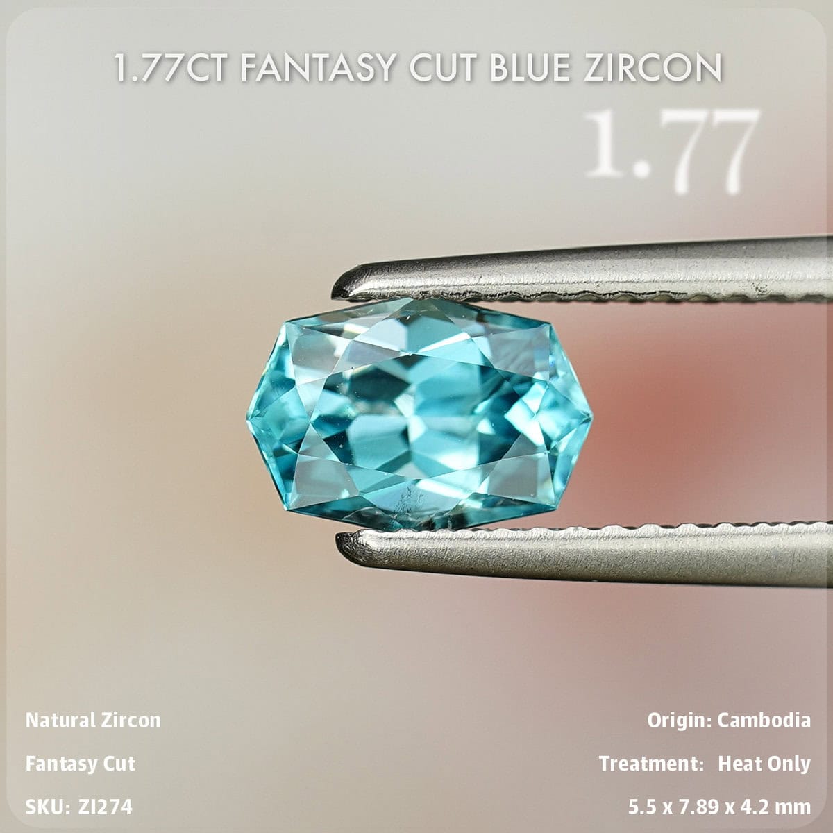 1.77CT Fantasy Cut Blue Zircon