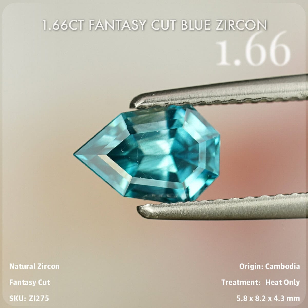 1.66CT Fantasy Cut Blue Zircon
