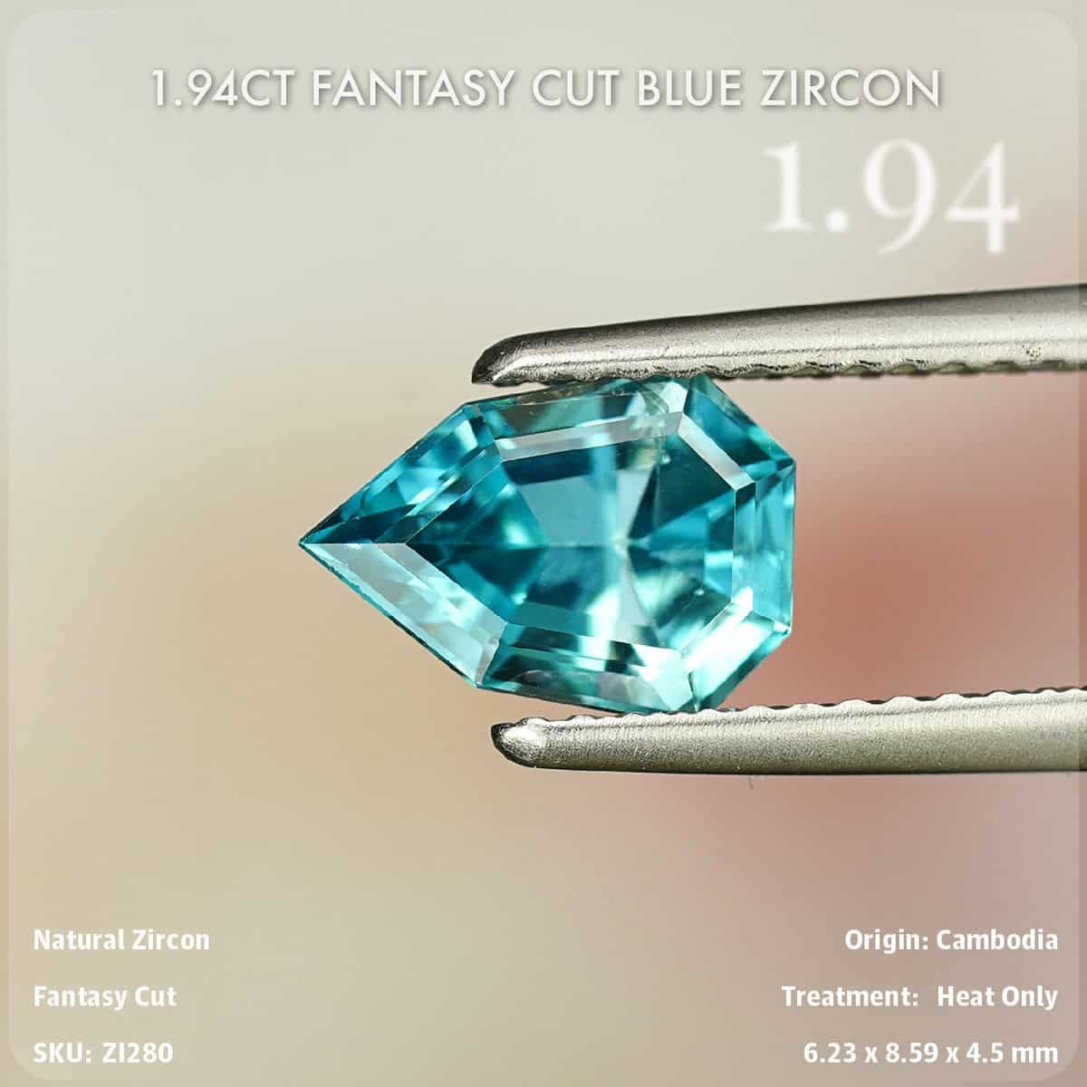 1.94CT Fantasy Cut Blue Zircon