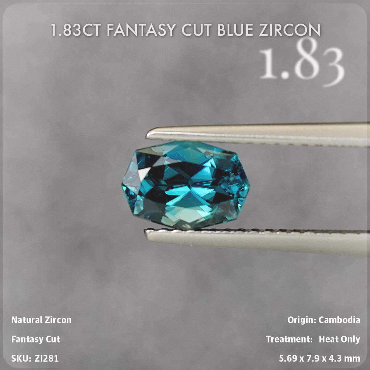 1.83CT Fantasy Cut Blue Zircon