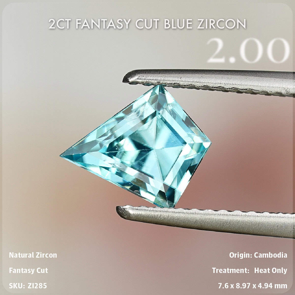 2CT Fantasy Cut Blue Zircon
