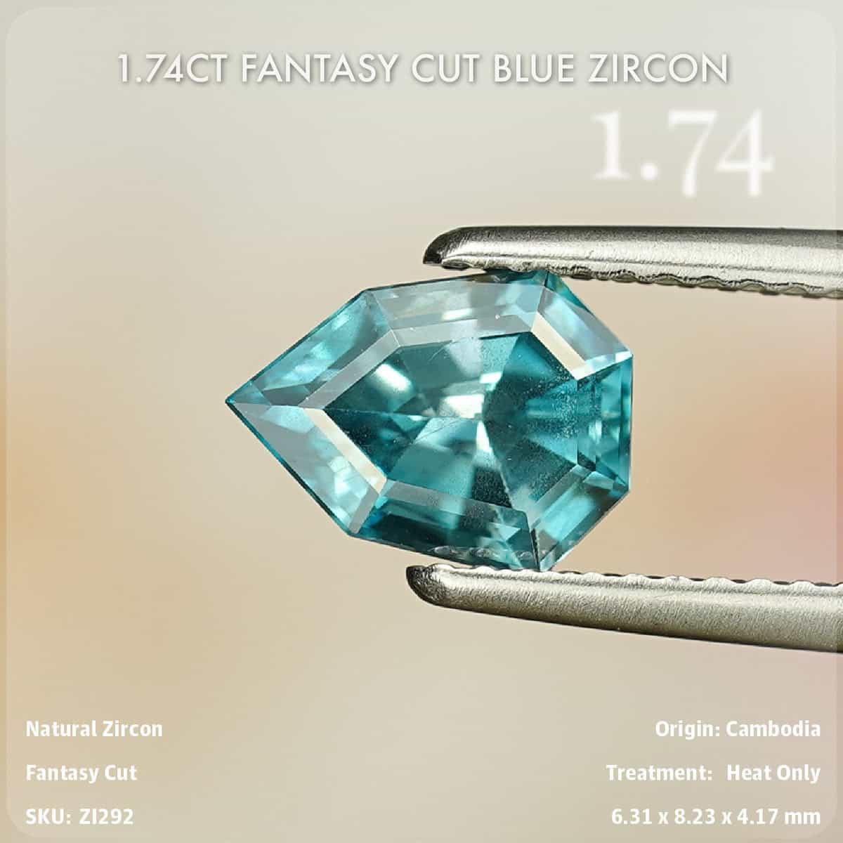 1.74CT Fantasy Cut Blue Zircon
