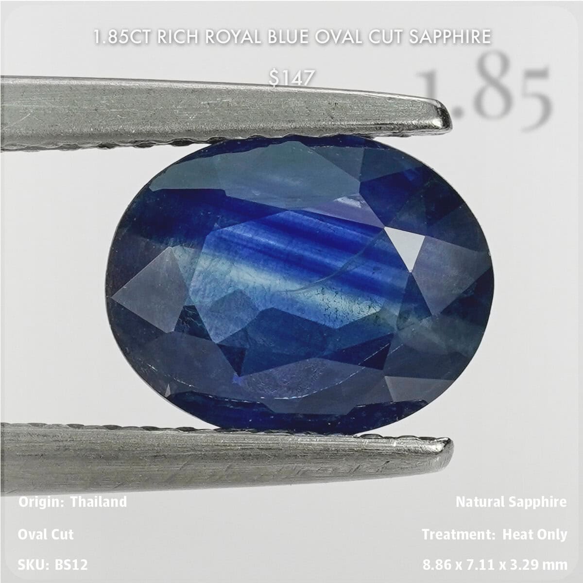 1.85CT Rich Royal Blue Oval Cut Sapphire