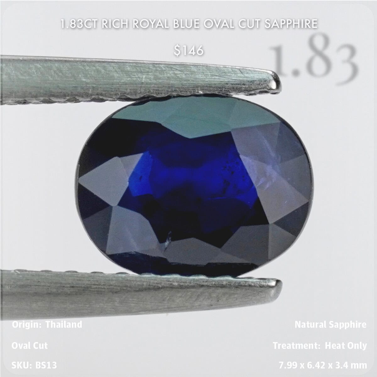 1.83CT Rich Royal Blue Oval Cut Sapphire