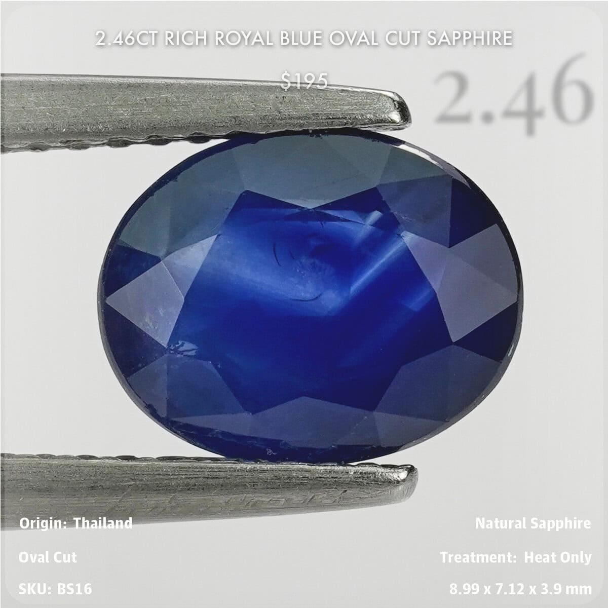 2.46CT Rich Royal Blue Oval Cut Sapphire