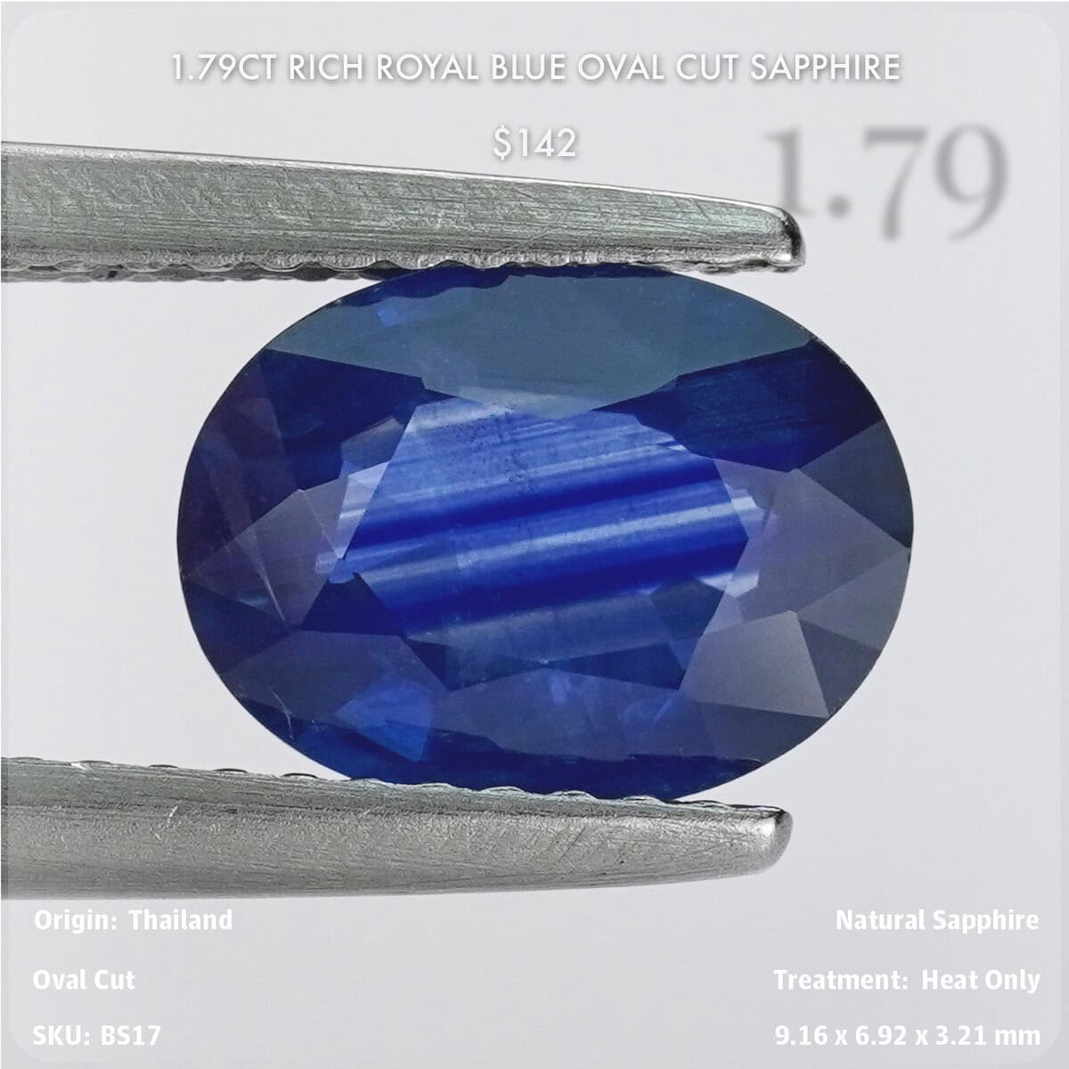 1.79CT Rich Royal Blue Oval Cut Sapphire