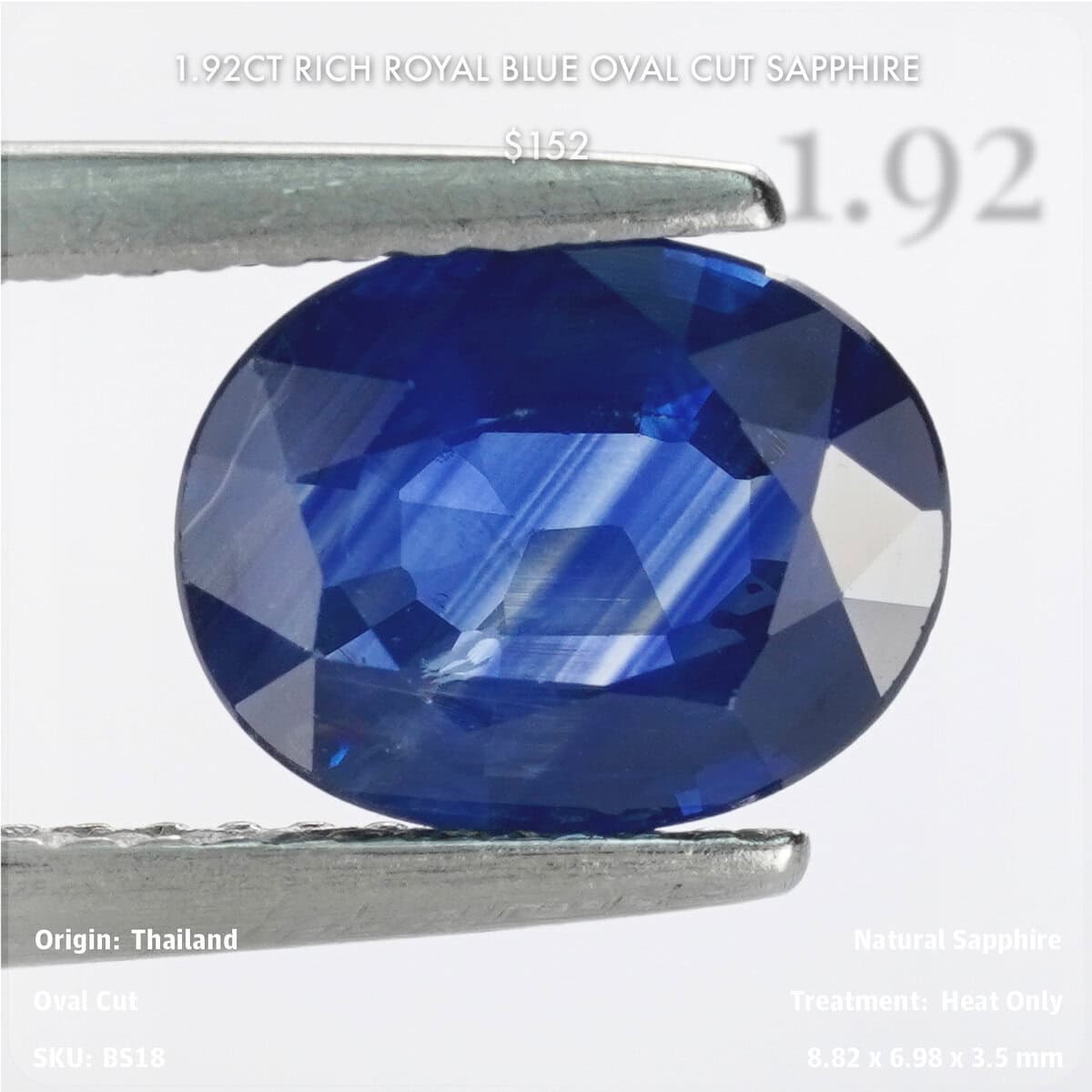 1.92CT Rich Royal Blue Oval Cut Sapphire