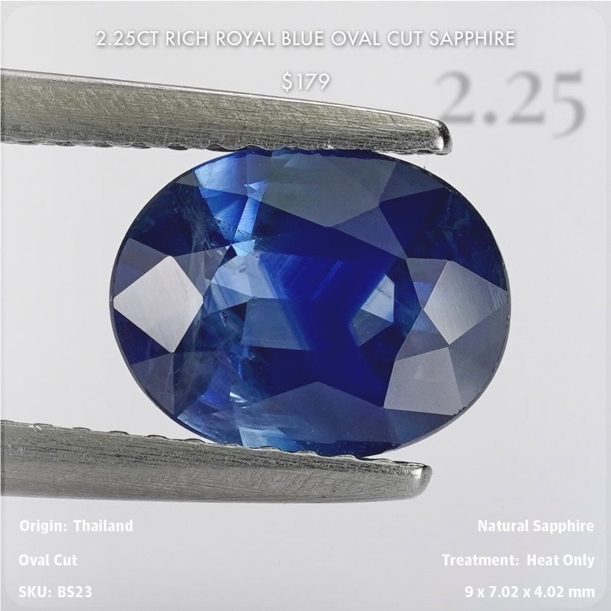 2.25CT Rich Royal Blue Oval Cut Sapphire