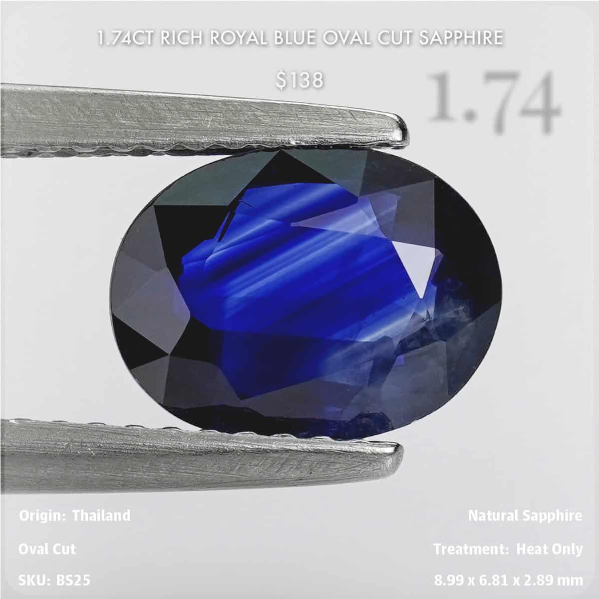 1.74CT Rich Royal Blue Oval Cut Sapphire