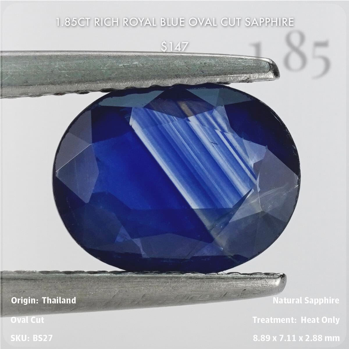 1.85CT Rich Royal Blue Oval Cut Sapphire