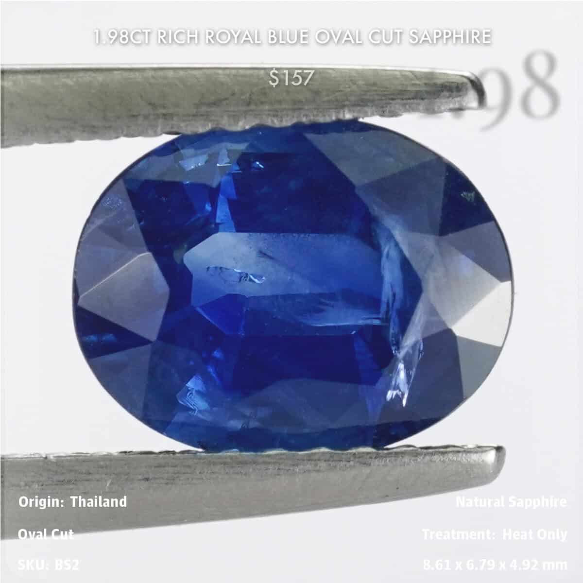 1.98CT Rich Royal Blue Oval Cut Sapphire