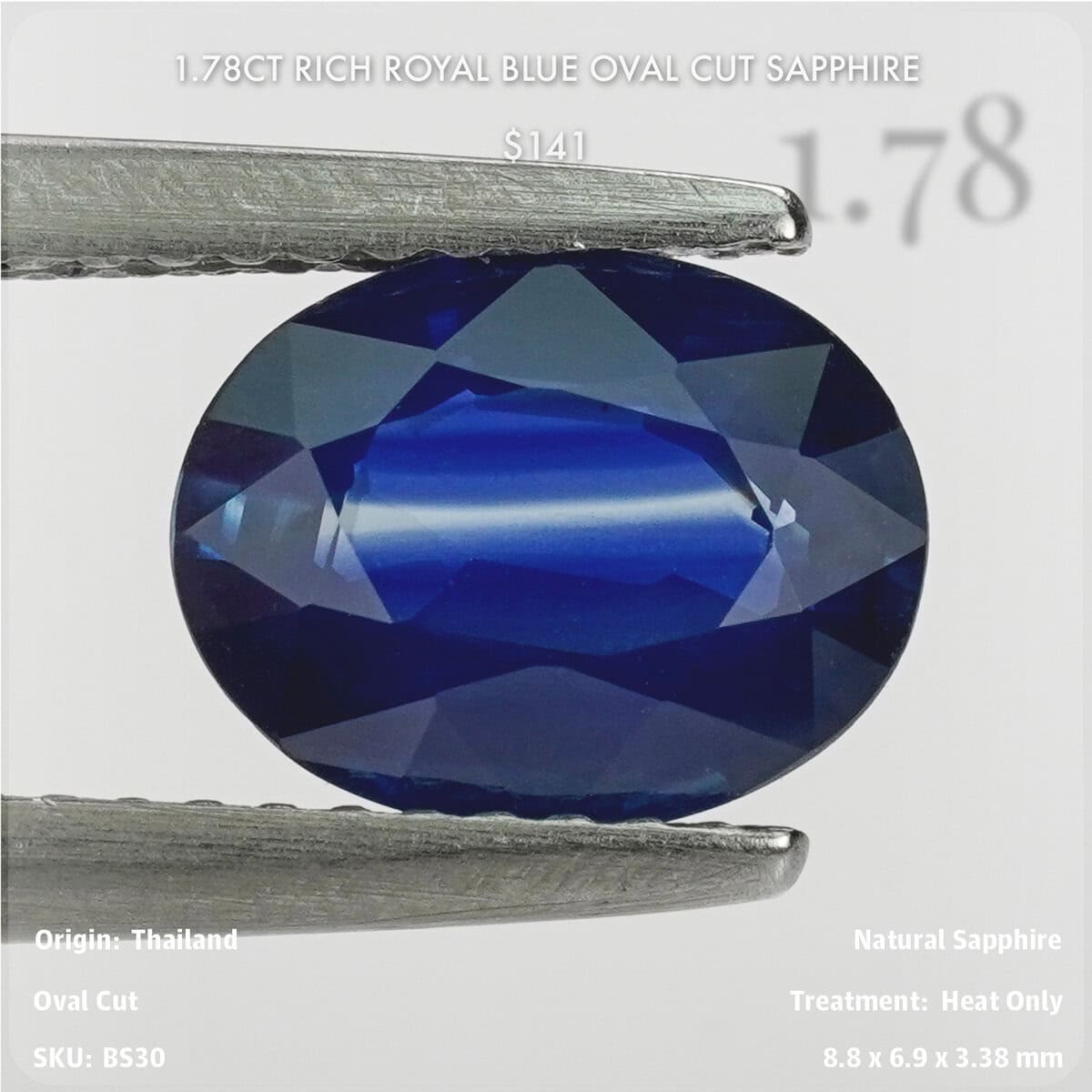 1.78CT Rich Royal Blue Oval Cut Sapphire