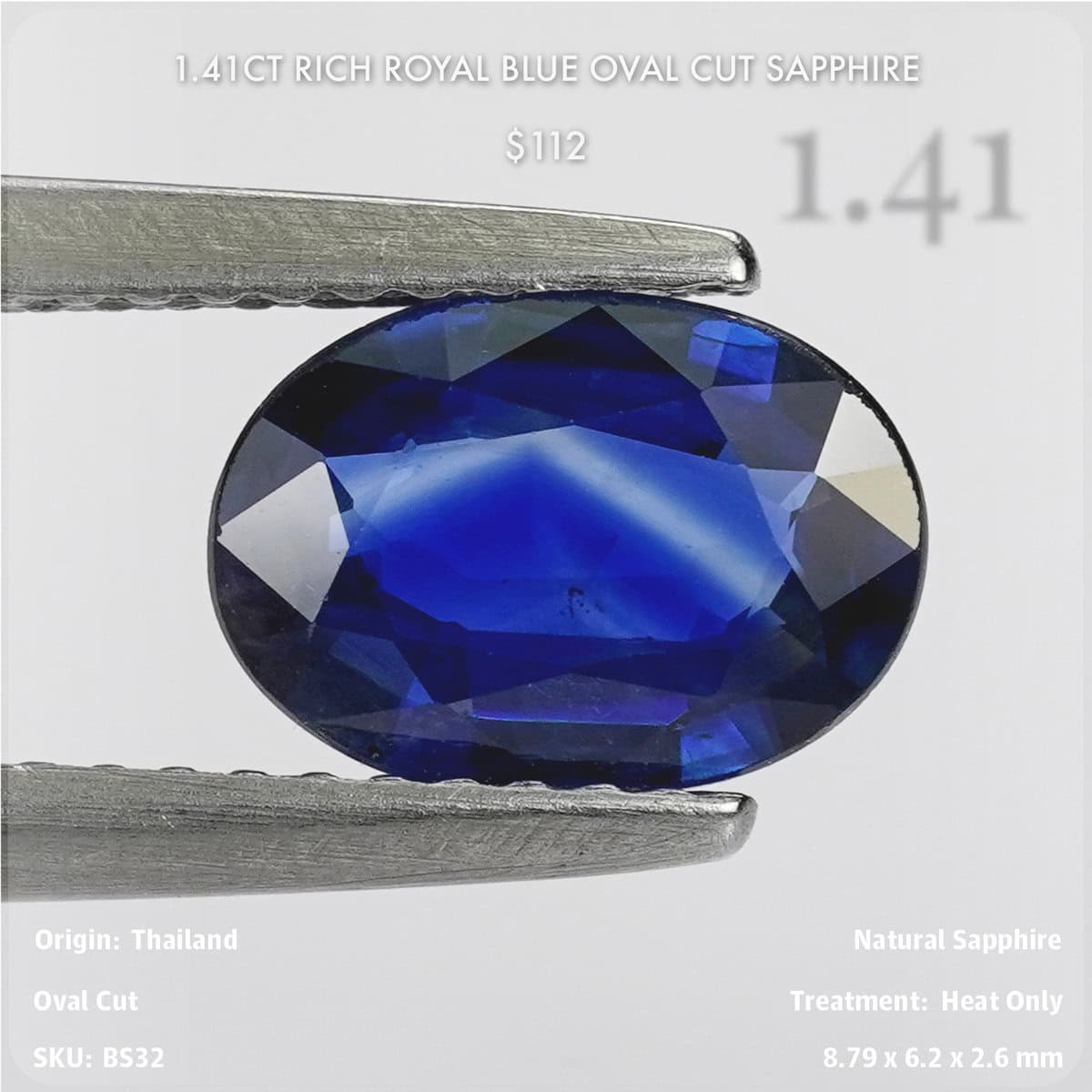 1.41CT Rich Royal Blue Oval Cut Sapphire