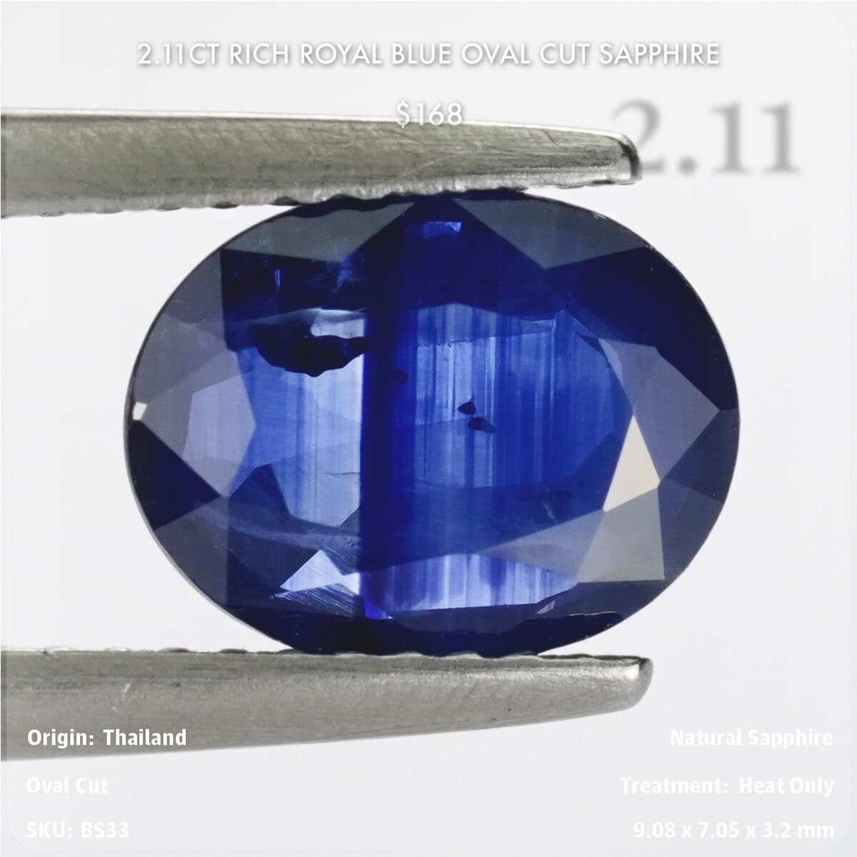 2.11CT Rich Royal Blue Oval Cut Sapphire