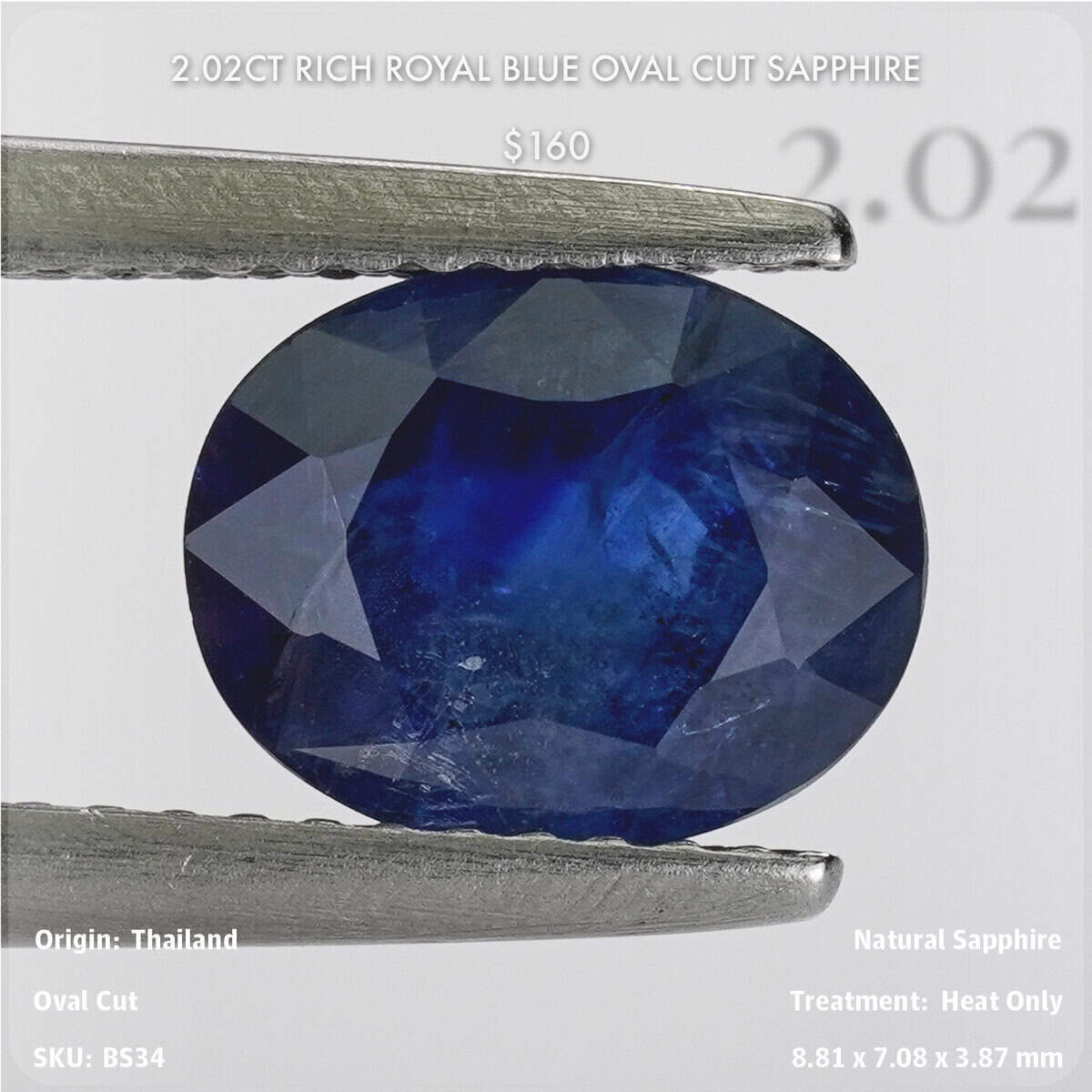 2.02CT Rich Royal Blue Oval Cut Sapphire