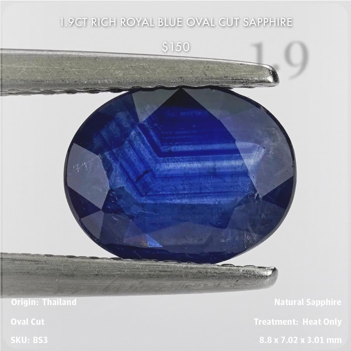 1.9CT Rich Royal Blue Oval Cut Sapphire