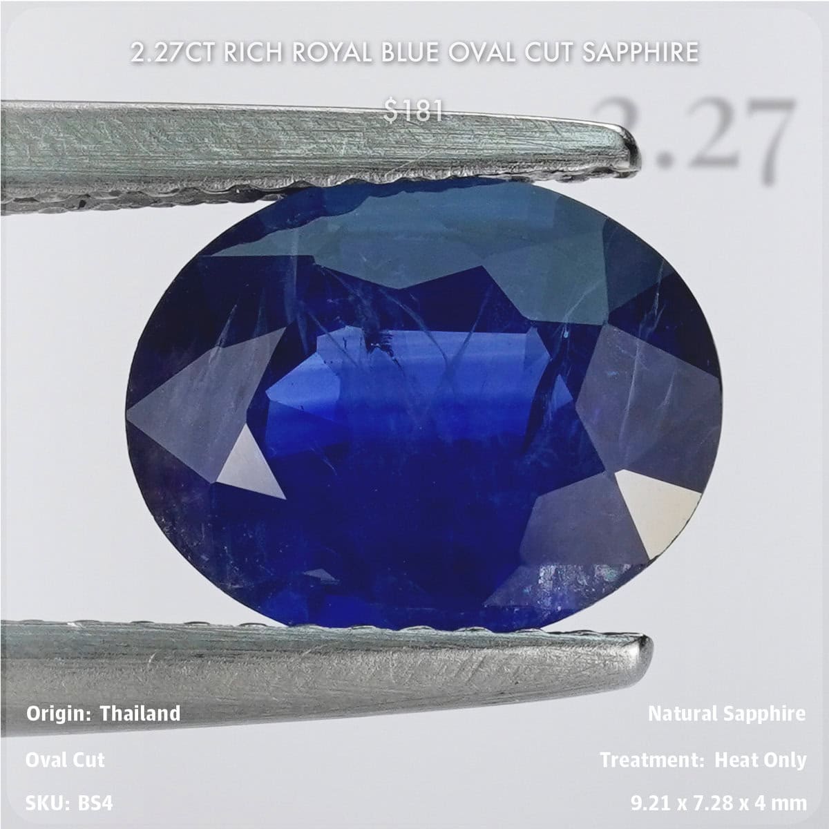 2.27CT Rich Royal Blue Oval Cut Sapphire