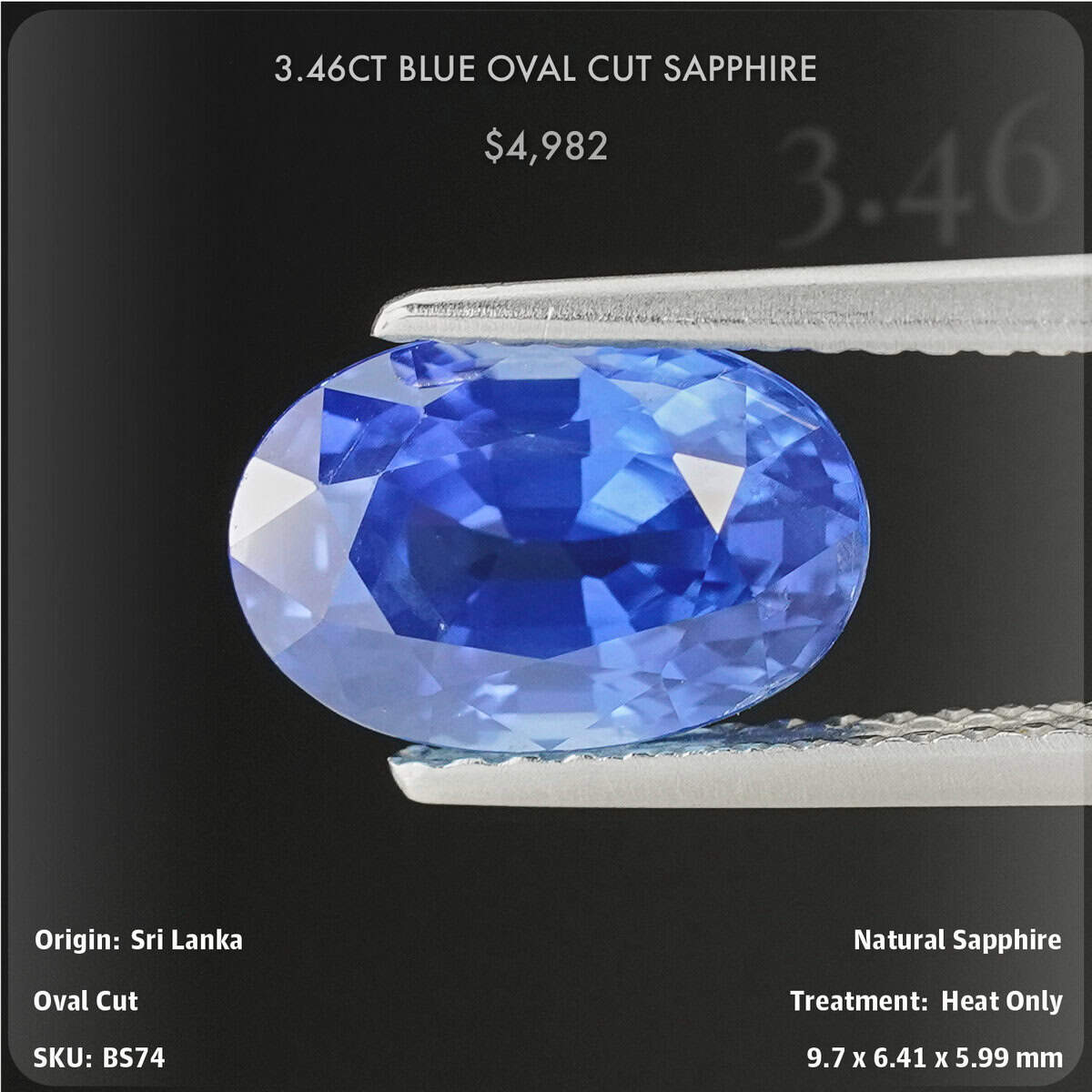 1.48CT Rich Royal Blue Heart Shape Cut Sapphire