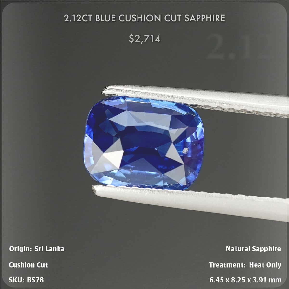 2.08CT Blue Oval Cut Sapphire