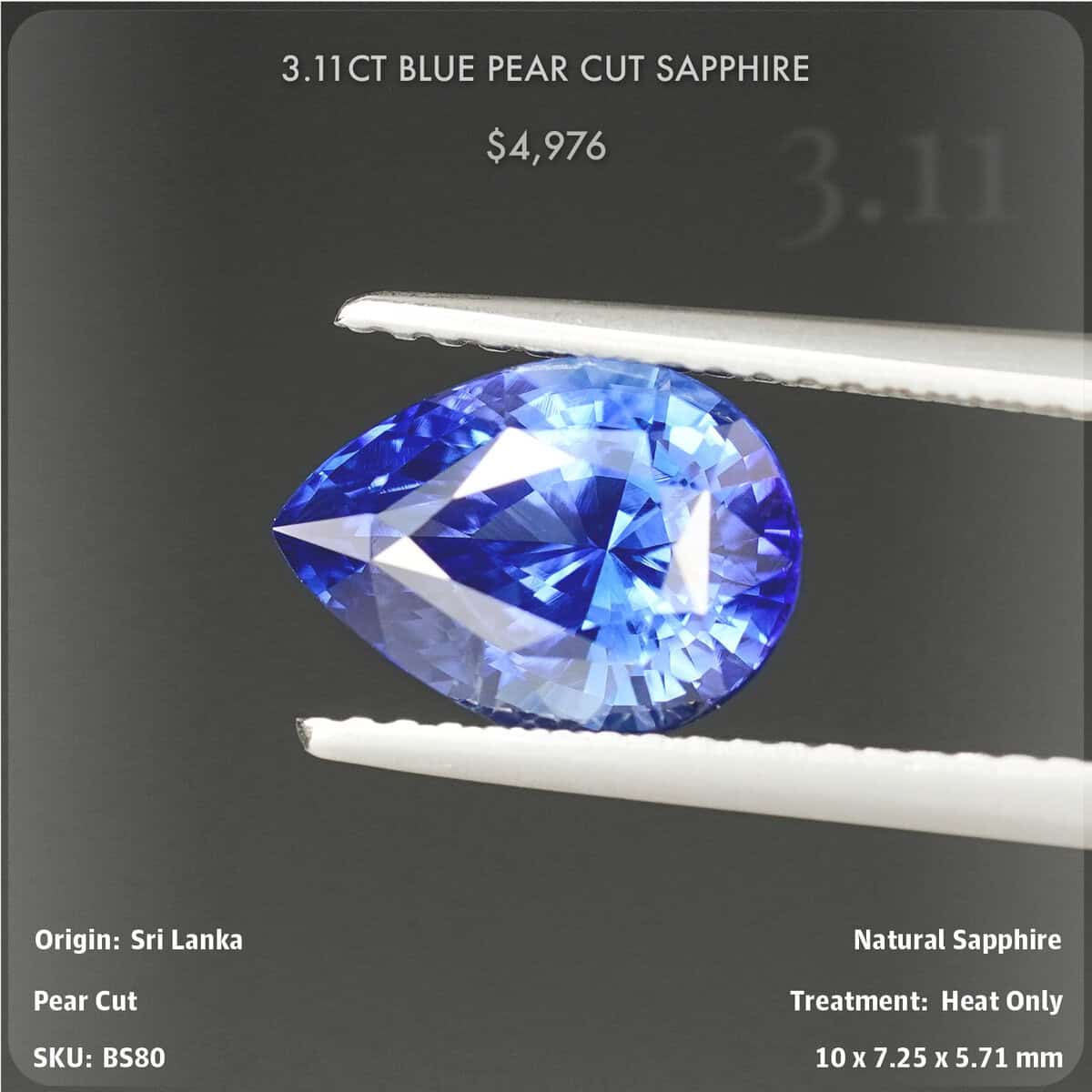 2.97CT Blue Emerald Cut Cut Sapphire