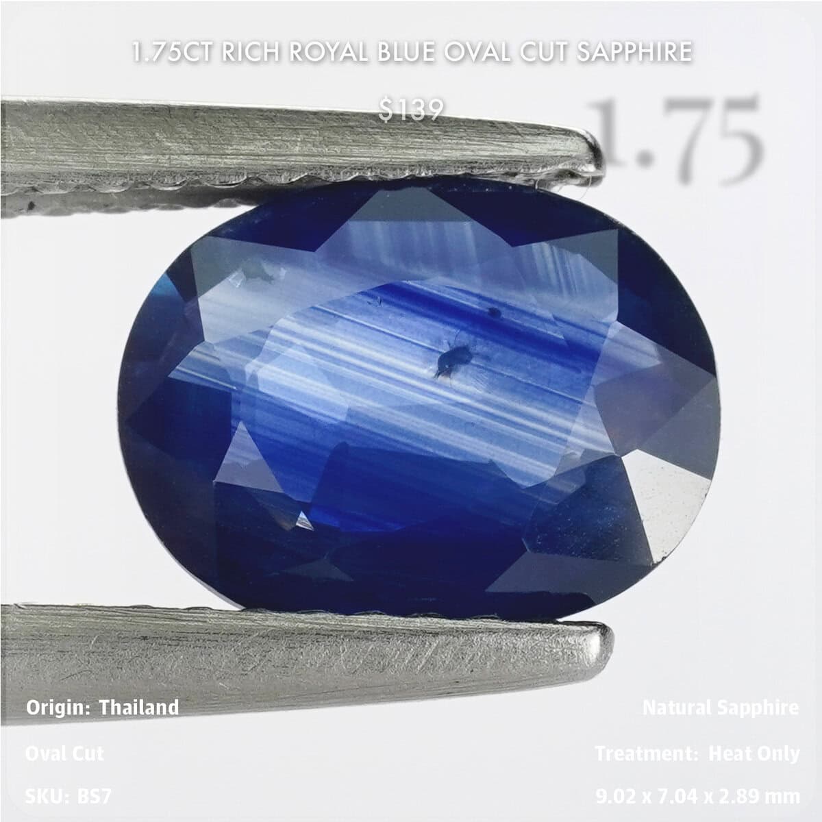 1.75CT Rich Royal Blue Oval Cut Sapphire