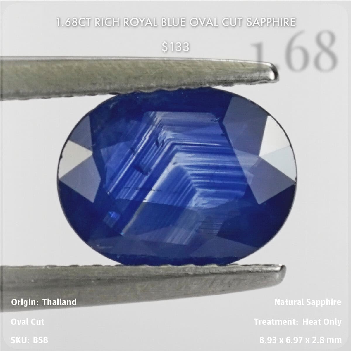 1.68CT Rich Royal Blue Oval Cut Sapphire