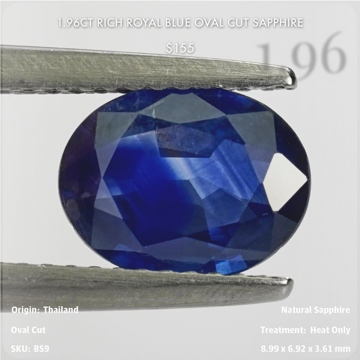 1.96CT Rich Royal Blue Oval Cut Sapphire