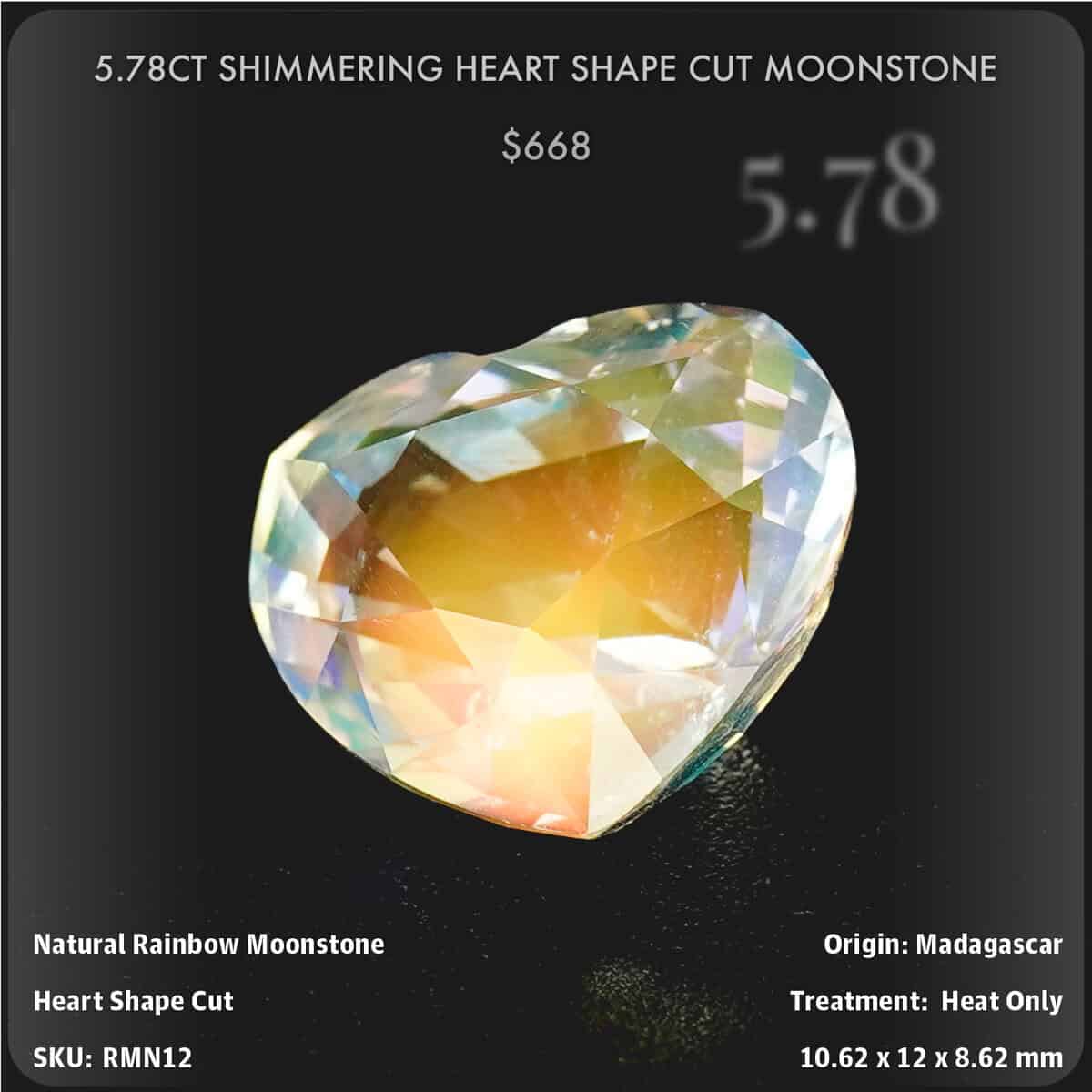 5.78CT SHIMMERING HEART SHAPE CUT MOONSTONE