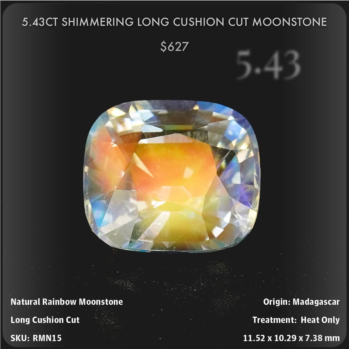 5.43CT SHIMMERING LONG CUSHION CUT MOONSTONE