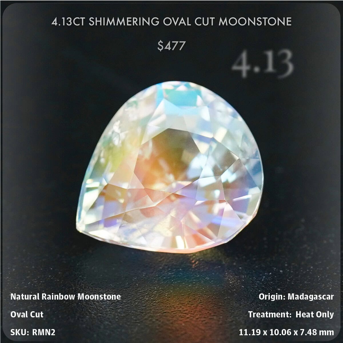 4.13CT SHIMMERING OVAL CUT MOONSTONE