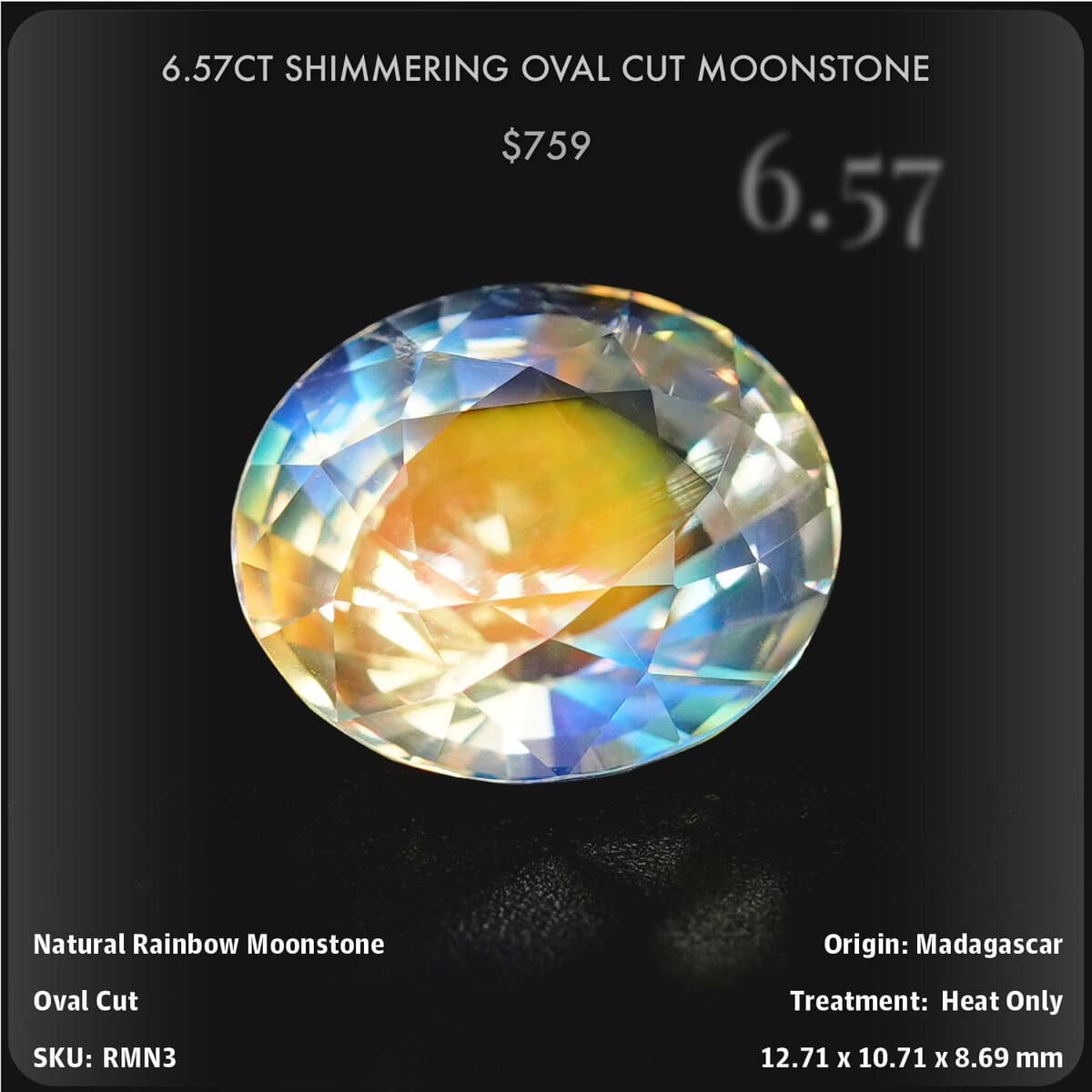 6.57CT SHIMMERING OVAL CUT MOONSTONE