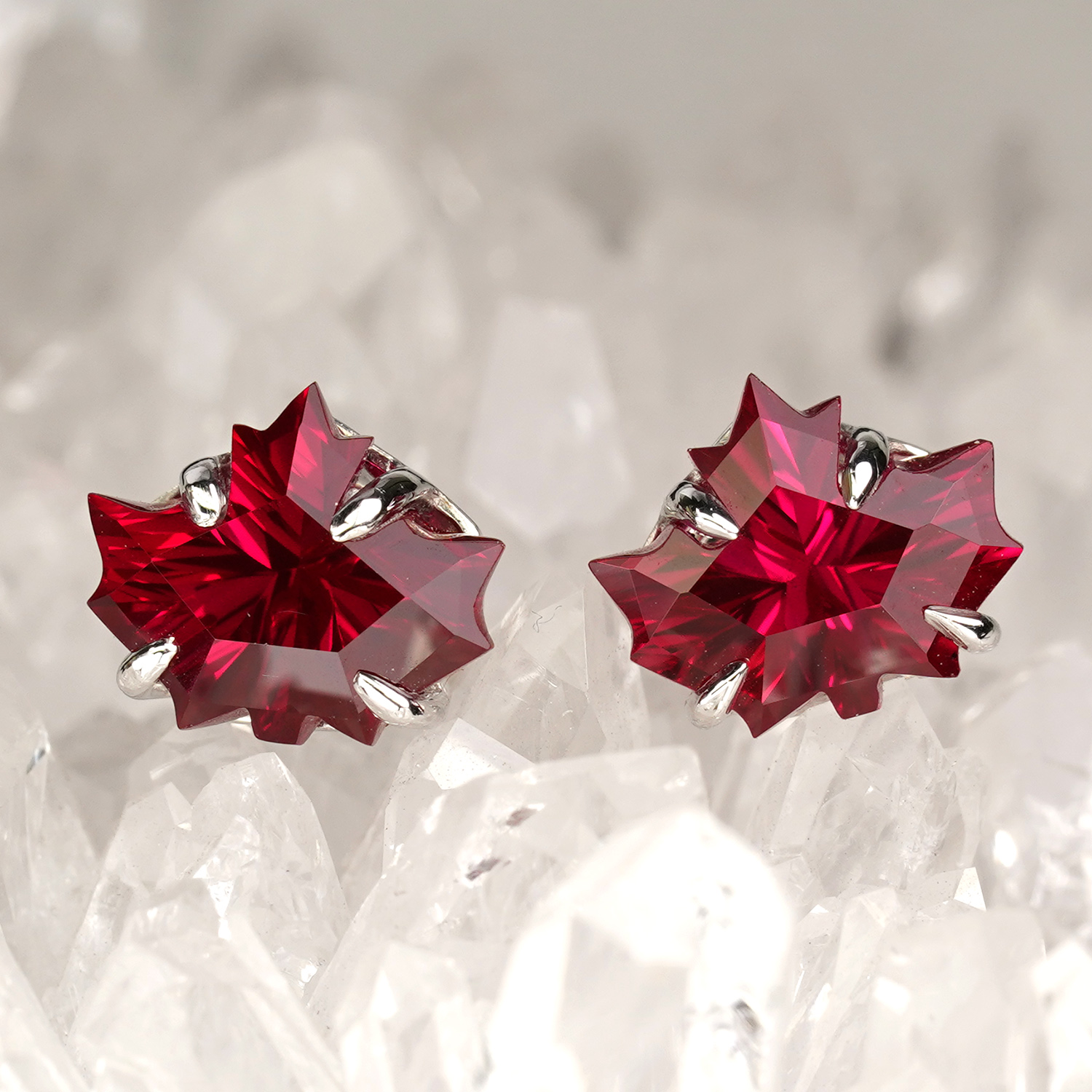 Crimson Maple Ruby Earrings in Sterling Silver